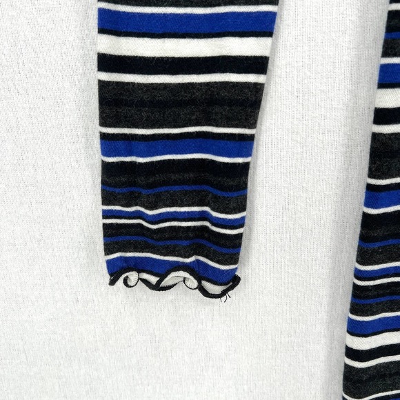 ENZA COSTA Dress Womens Medium Black Blue White Striped Long Sleeve V-neck Midi - Picture 9 of 13